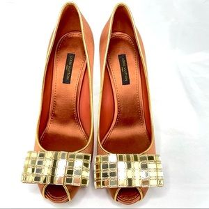 Louis Vuitton Copper Satin w/ Mirror Bowtie Pumps